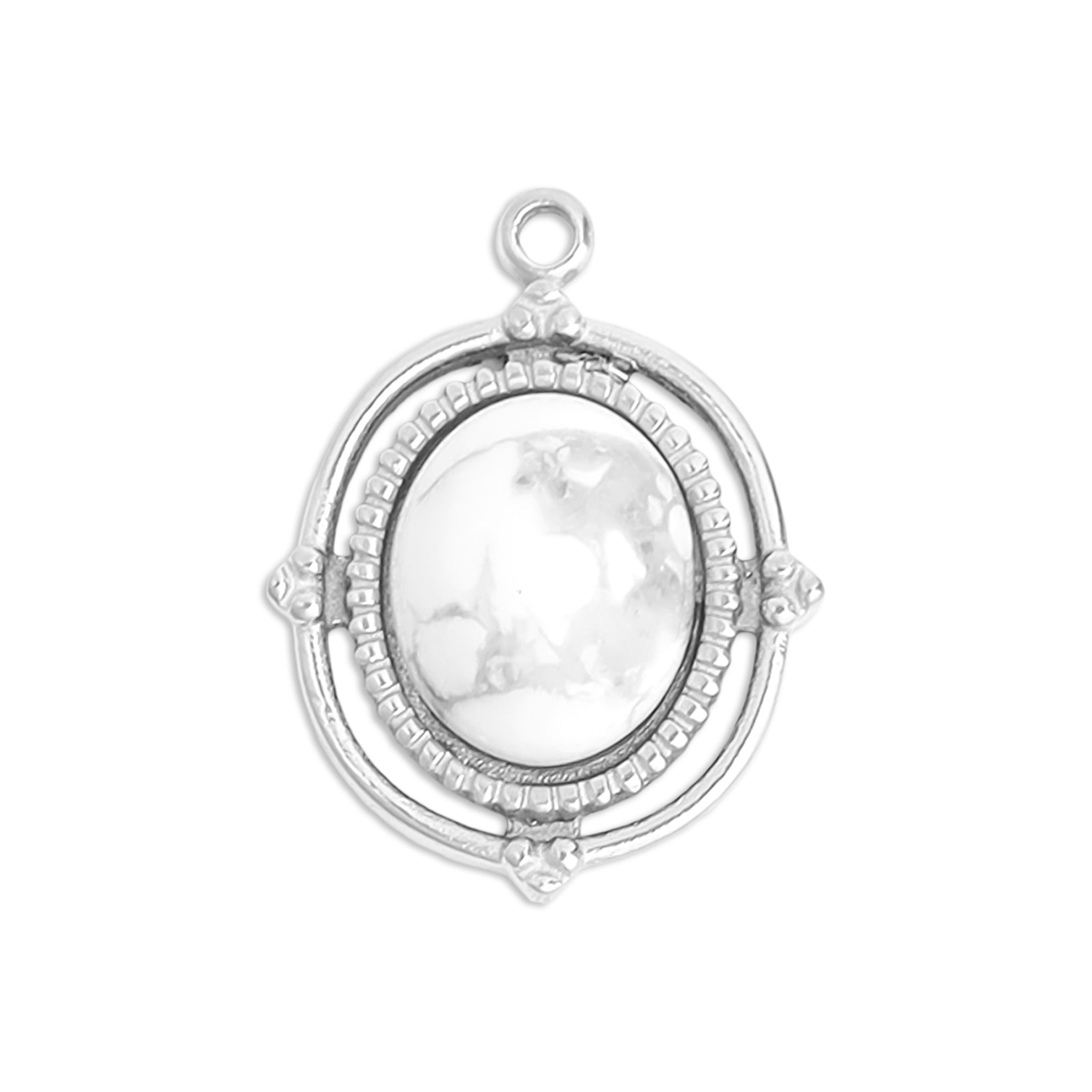 18K Gold PVD Stainless Steel Roped Frame Oval Semi Precious Stone Charm