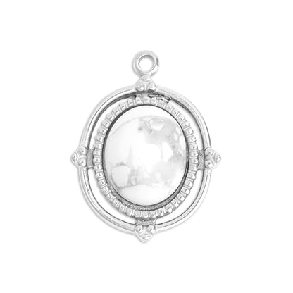 18K Gold PVD Stainless Steel Roped Frame Oval Semi Precious Stone Charm