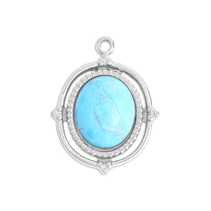18K Gold PVD Stainless Steel Roped Frame Oval Semi Precious Stone Charm