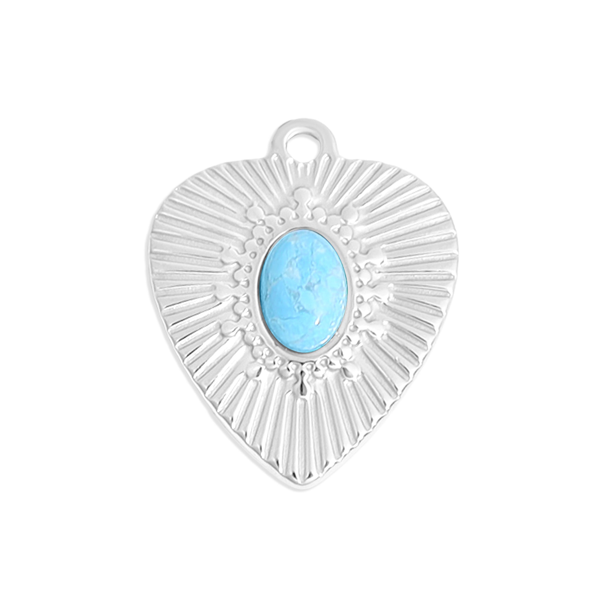 18K Gold PVD Stainless Steel Sunburst Heart Semi Precious Stone Charm