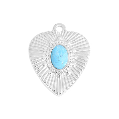 18K Gold PVD Stainless Steel Sunburst Heart Semi Precious Stone Charm