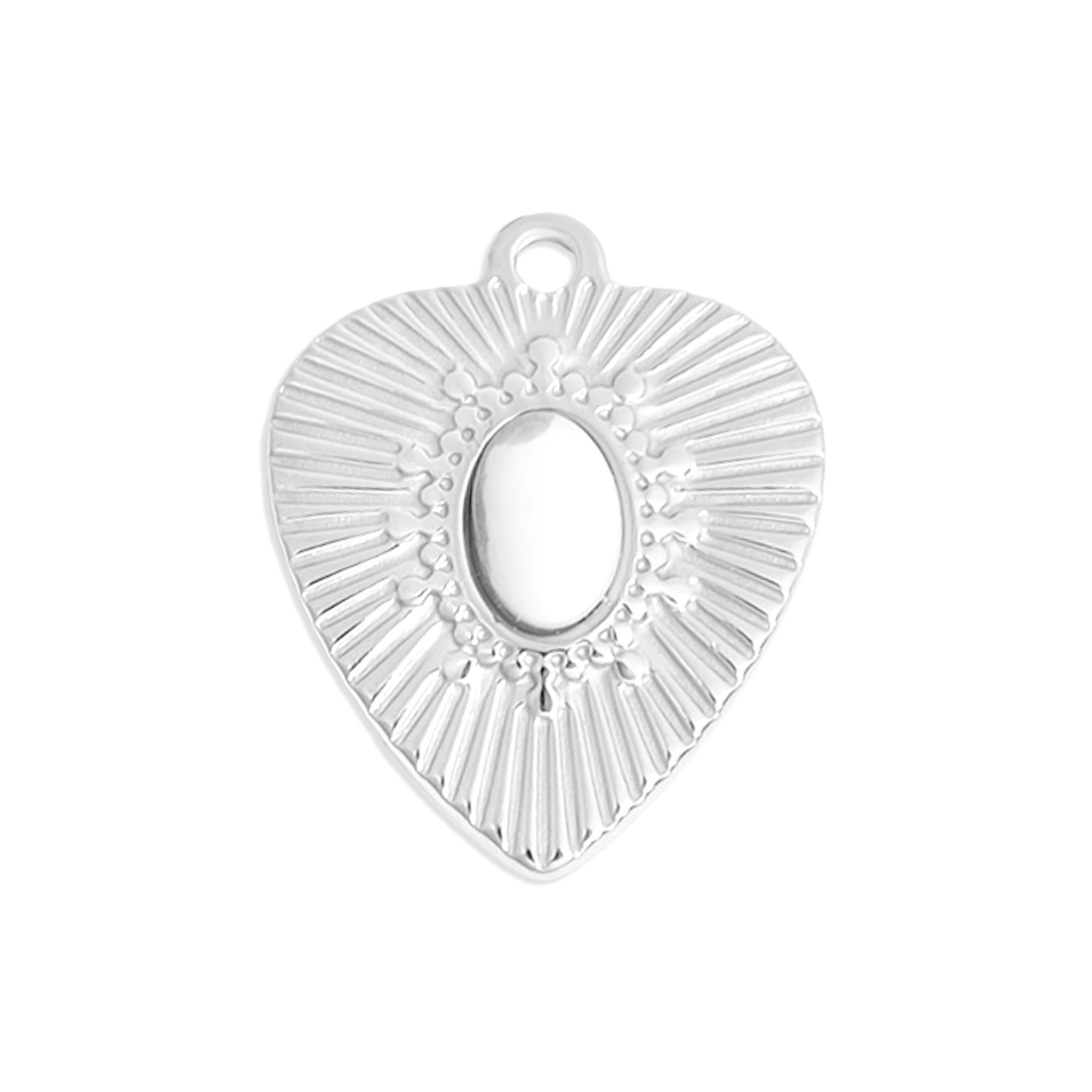 18K Gold PVD Stainless Steel Sunburst Heart Semi Precious Stone Charm