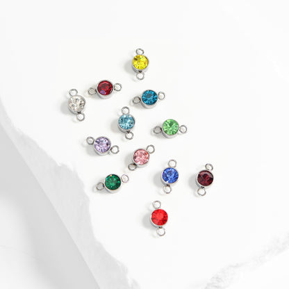 Stainless Steel Round Cubic Zirconia Birthstone Connector Charm