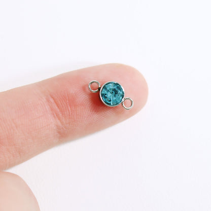 Stainless Steel Round Cubic Zirconia Birthstone Connector Charm