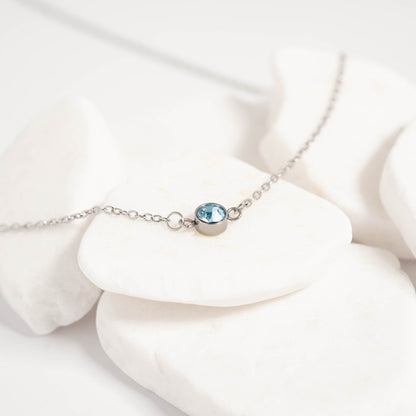 Stainless Steel Round Cubic Zirconia Birthstone Connector Charm