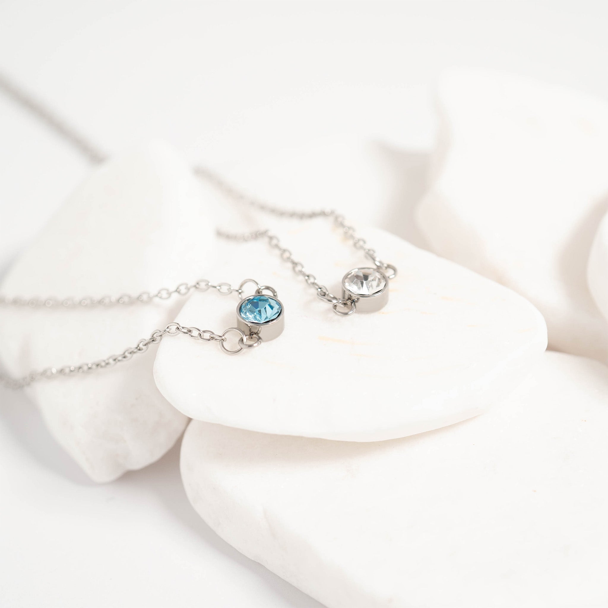 Stainless Steel Round Cubic Zirconia Birthstone Connector Charm