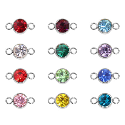 Stainless Steel Round Cubic Zirconia Birthstone Connector Charm