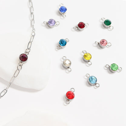Stainless Steel Round Cubic Zirconia Birthstone Connector Charm