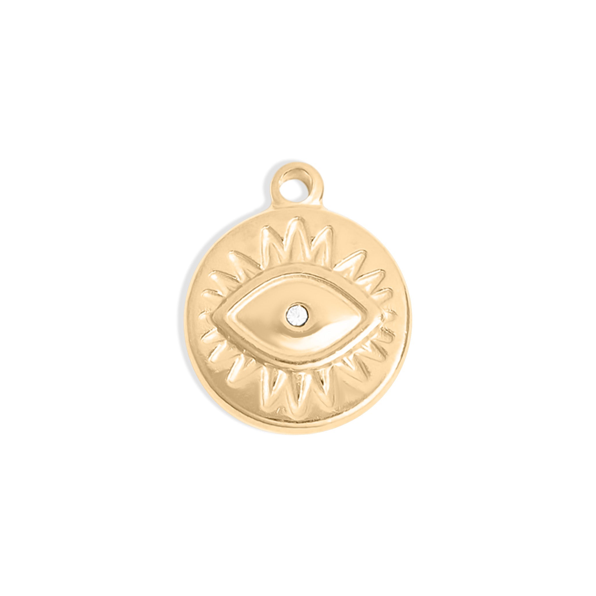 18K Gold PVD Stainless Steel Crystal Evil Eye Sun Disc Charm