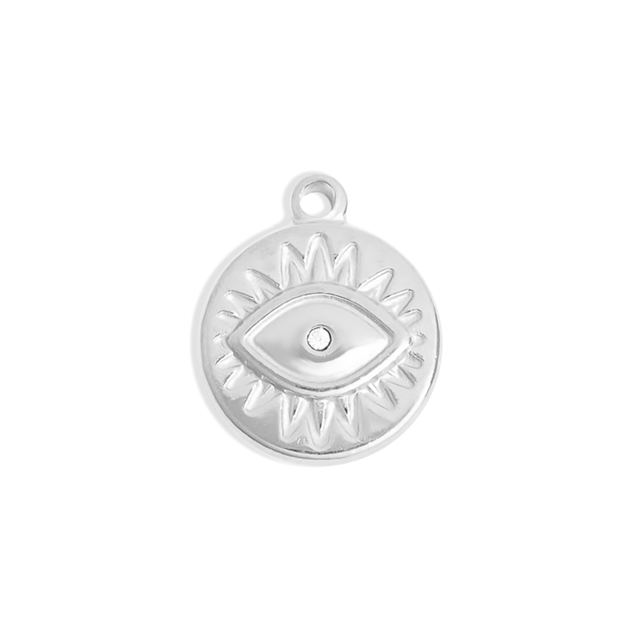18K Gold PVD Stainless Steel Crystal Evil Eye Sun Disc Charm