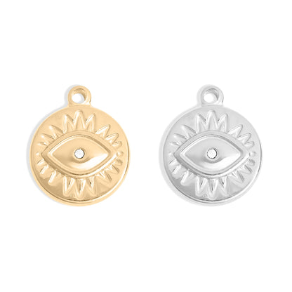 18K Gold PVD Stainless Steel Crystal Evil Eye Sun Disc Charm