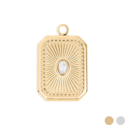 18K Gold PVD Stainless Steel Rectangle Sunburst Crystal Charm