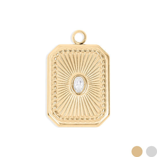 18K Gold PVD Stainless Steel Rectangle Sunburst Crystal Charm