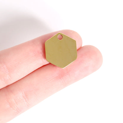 18K Gold PVD Stainless Steel Hexagon Pet Tag