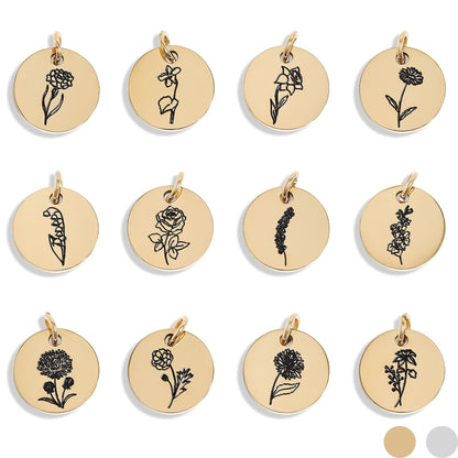 18K Gold PVD Stainless Steel Black Filled Birth Flower Pendant
