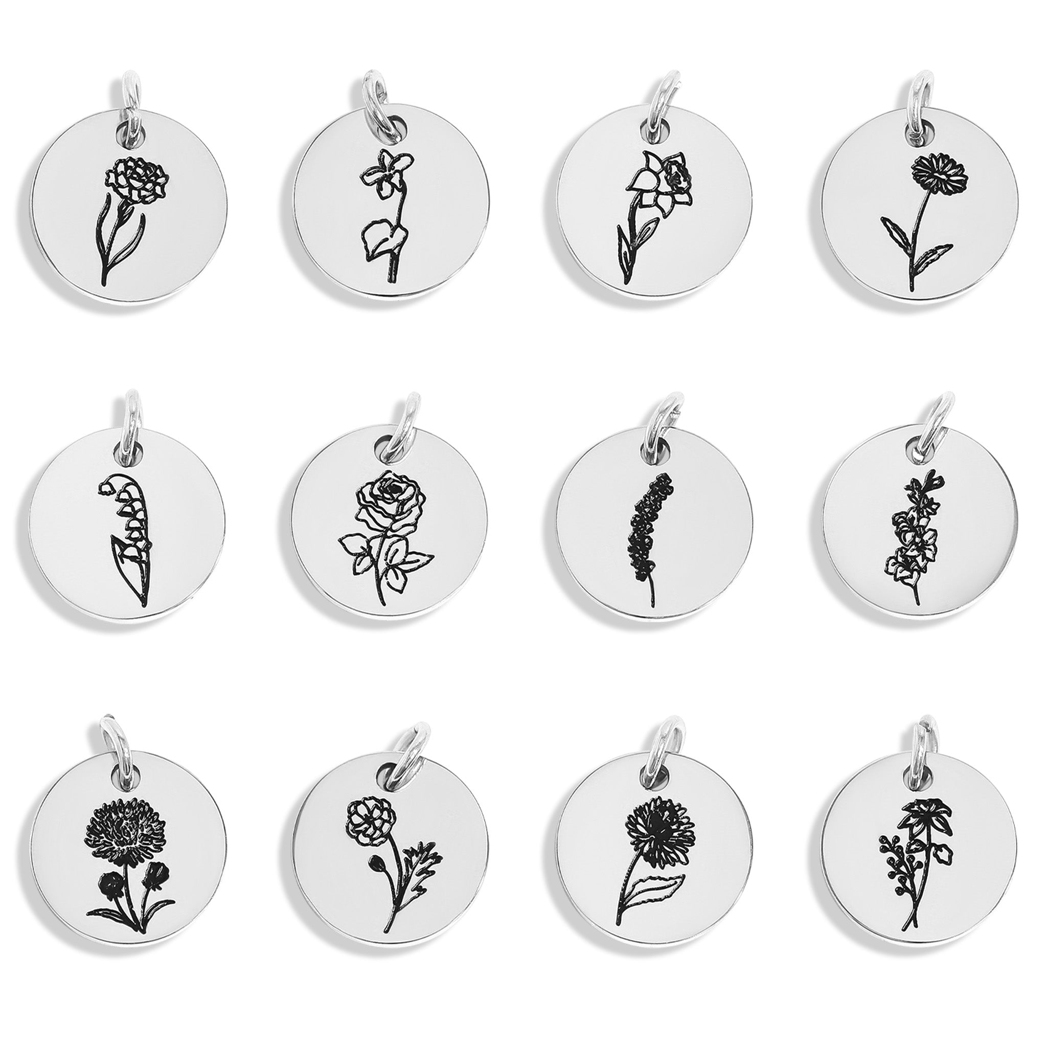18K Gold PVD Stainless Steel Black Filled Birth Flower Pendant