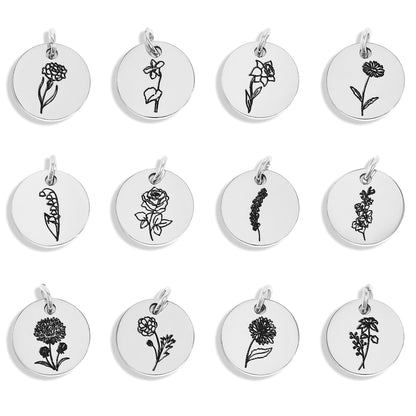 18K Gold PVD Stainless Steel Black Filled Birth Flower Pendant