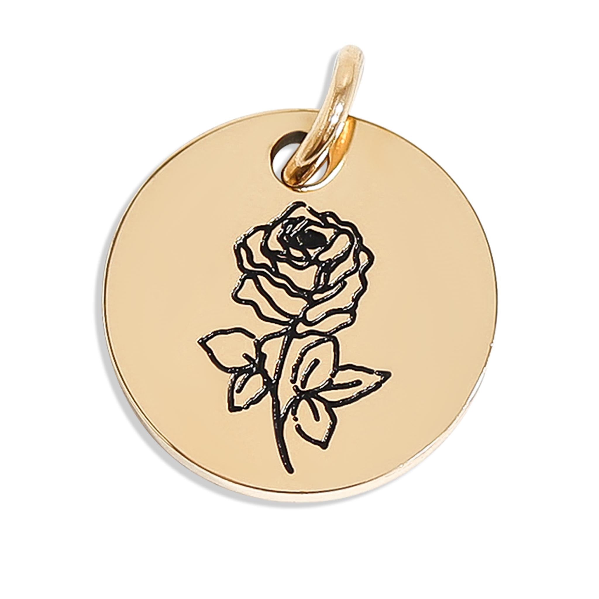 18K Gold PVD Stainless Steel Black Filled Birth Flower Pendant