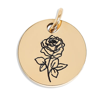 18K Gold PVD Stainless Steel Black Filled Birth Flower Pendant