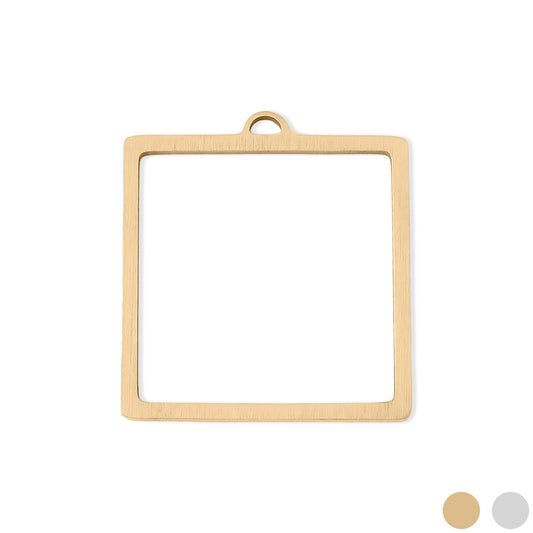 18K PVD Coated Stainless Steel Open Back Square Bezel Pendant
