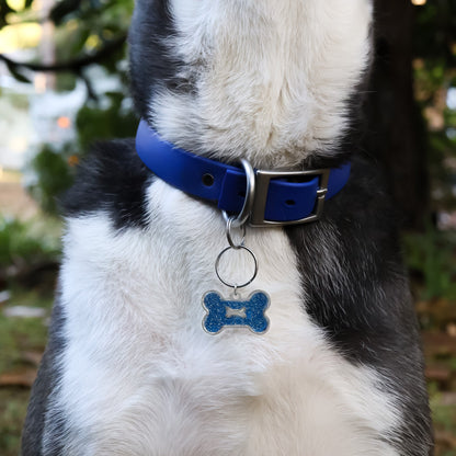 18K Gold PVD Stainless Steel Large Dog Bone Pet Tag With Glitter Epoxy