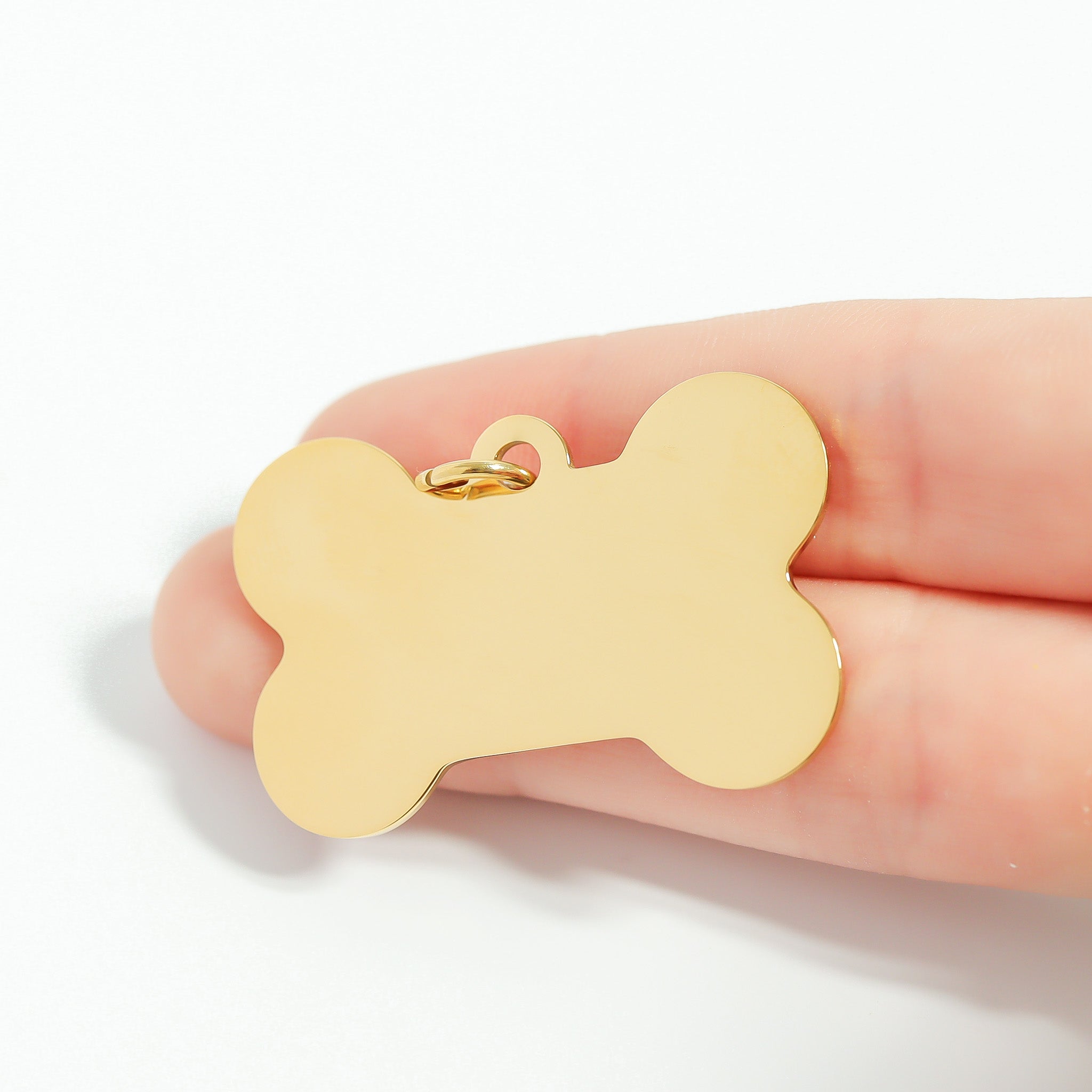 18K Gold PVD Large Blank Stainless Steel Dog Bone Tag