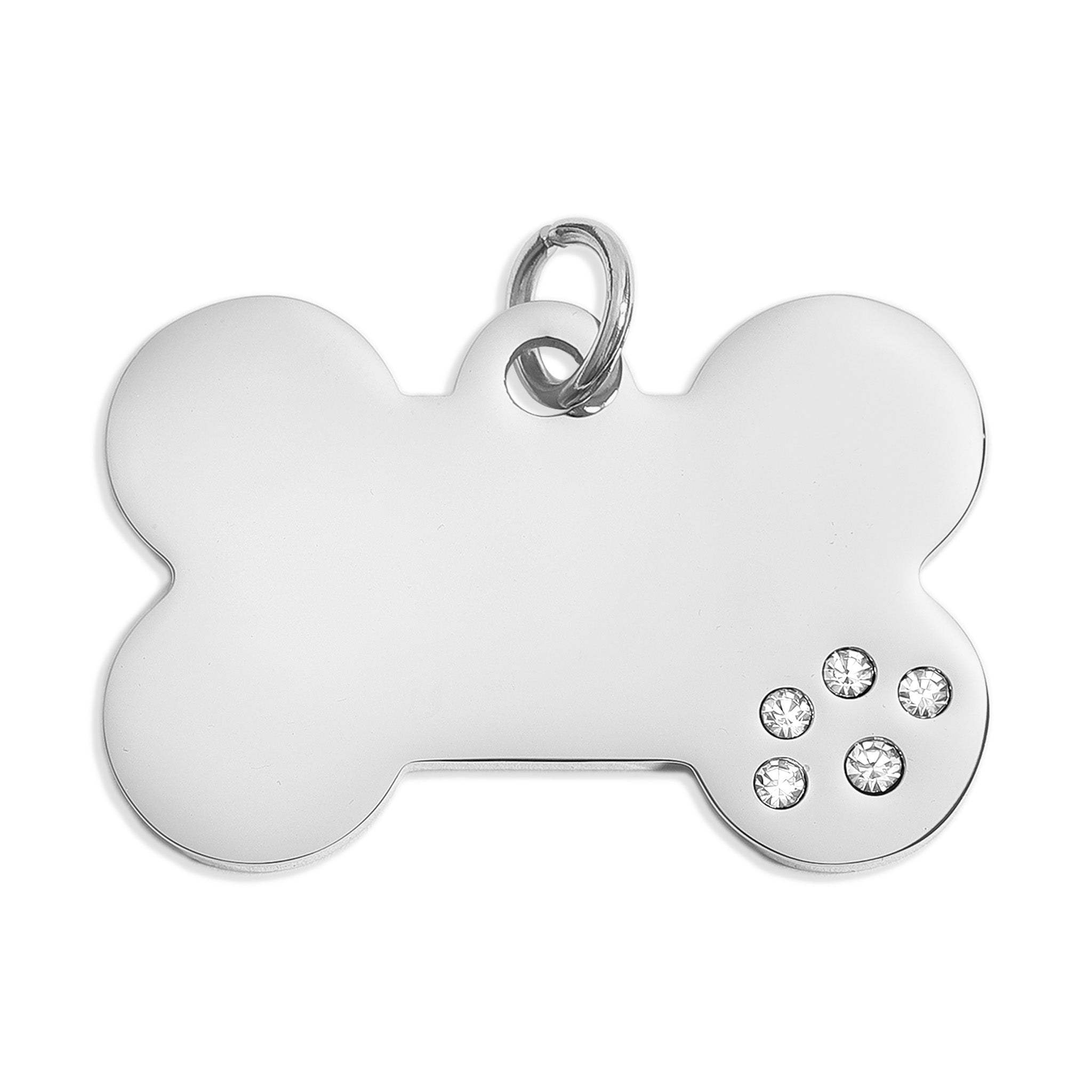 18K Gold PVD Blank Stainless Steel Dog Bone with CZ Stone Paw Pet Tag
