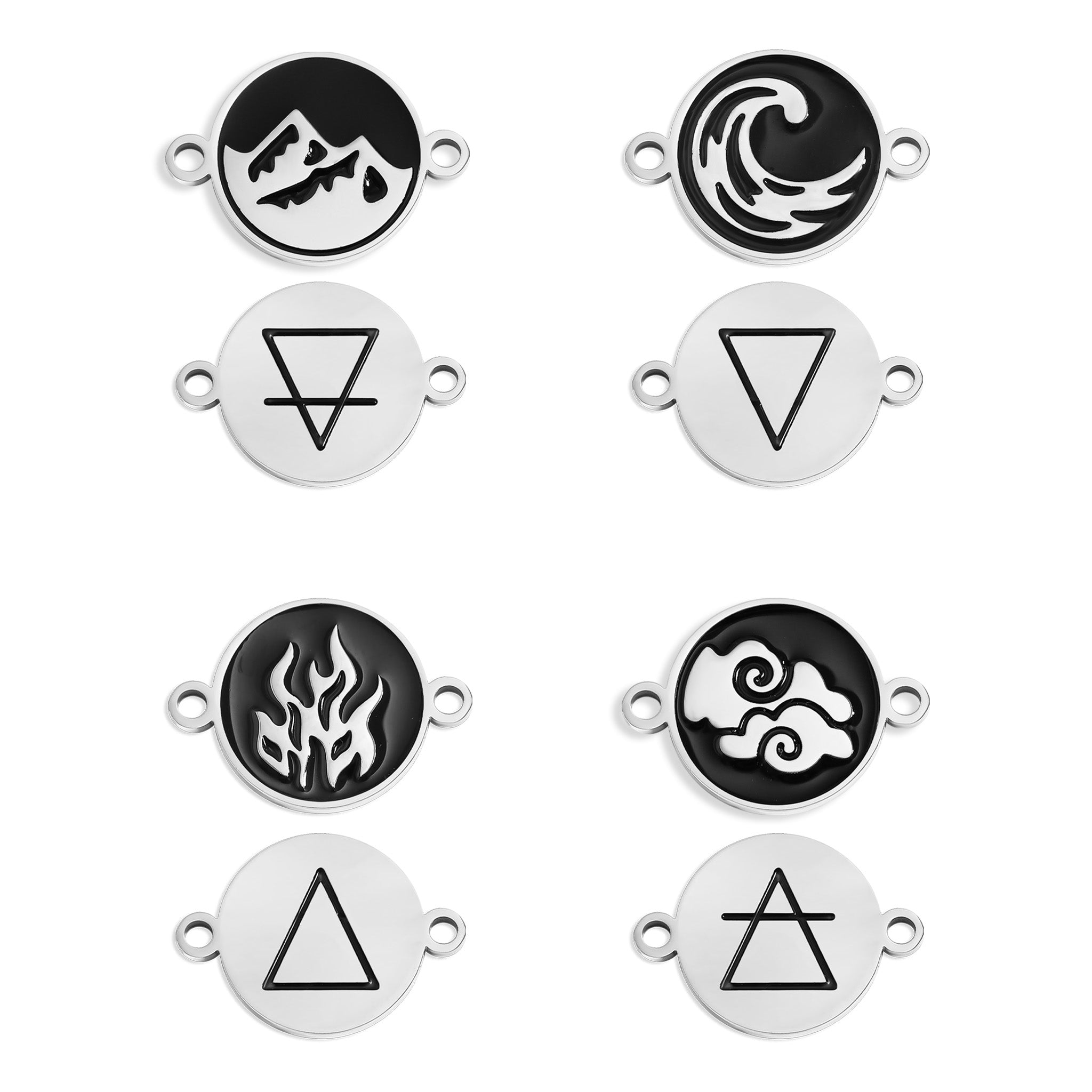 18K Gold PVD Stainless Steel Earth, Fire, Water, & Air Element Connector Charms