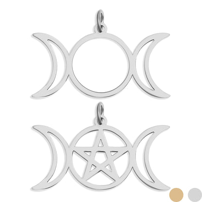 18K Gold PVD Stainless Steel Triple Moon Goddess Charm