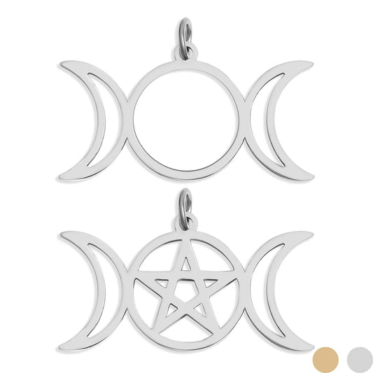 18K Gold PVD Stainless Steel Triple Moon Goddess Charm