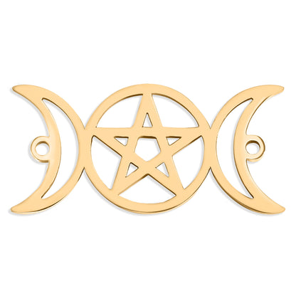 18K Gold Stainless Steel Triple Moon Goddess Connector Charm