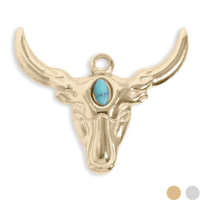 18K Gold PVD Stainless Steel Longhorn with Turquoise Charm