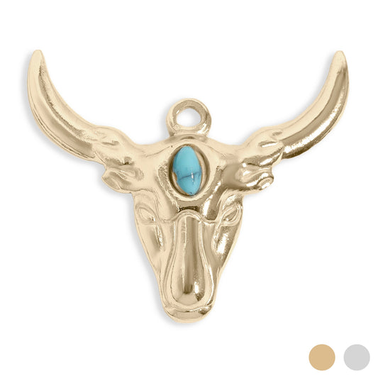 18K Gold PVD Stainless Steel Longhorn with Turquoise Charm