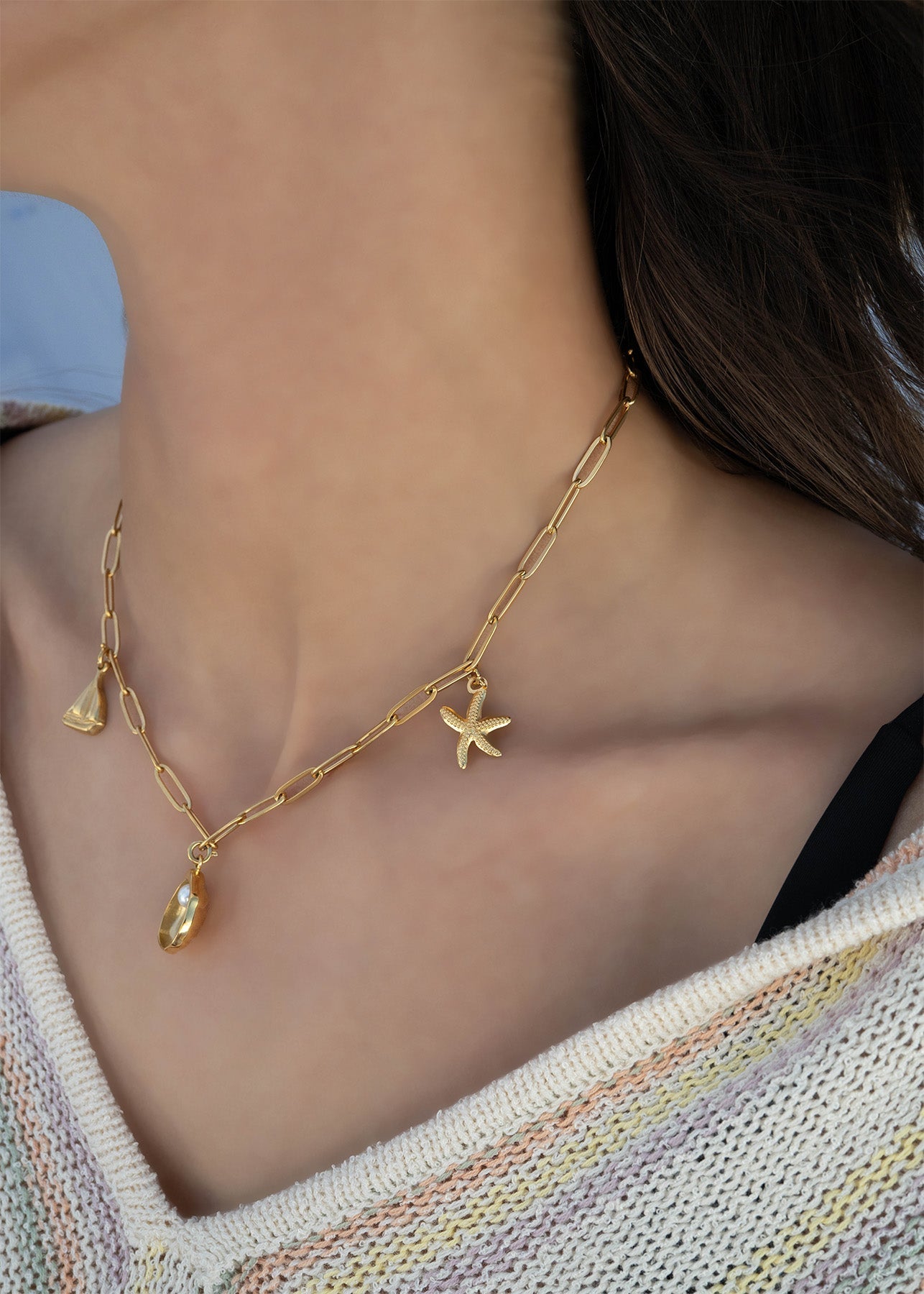 18K Gold PVD Stainless Steel Shell Charm with Pearl