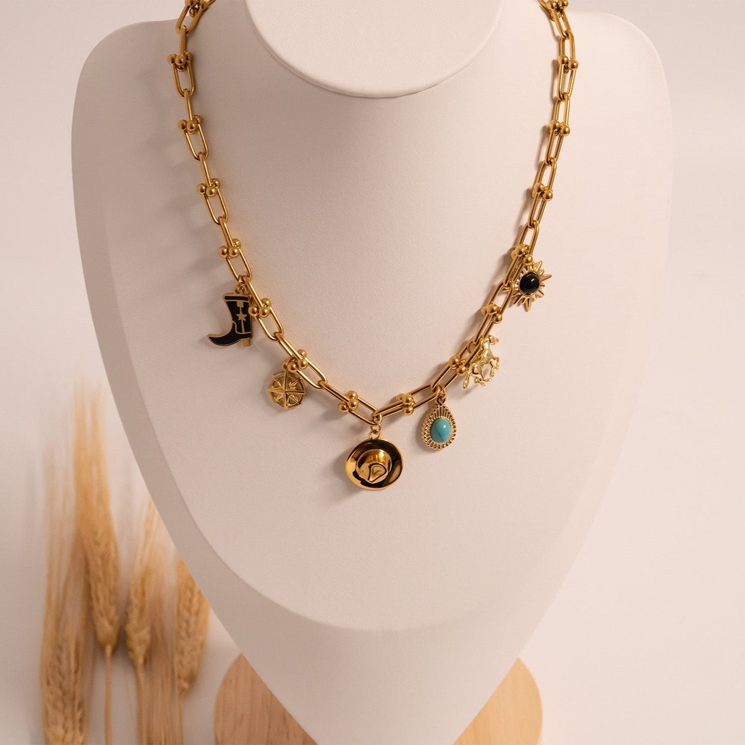 18K Gold PVD Stainless Steel Turquoise Tear Drop Charm