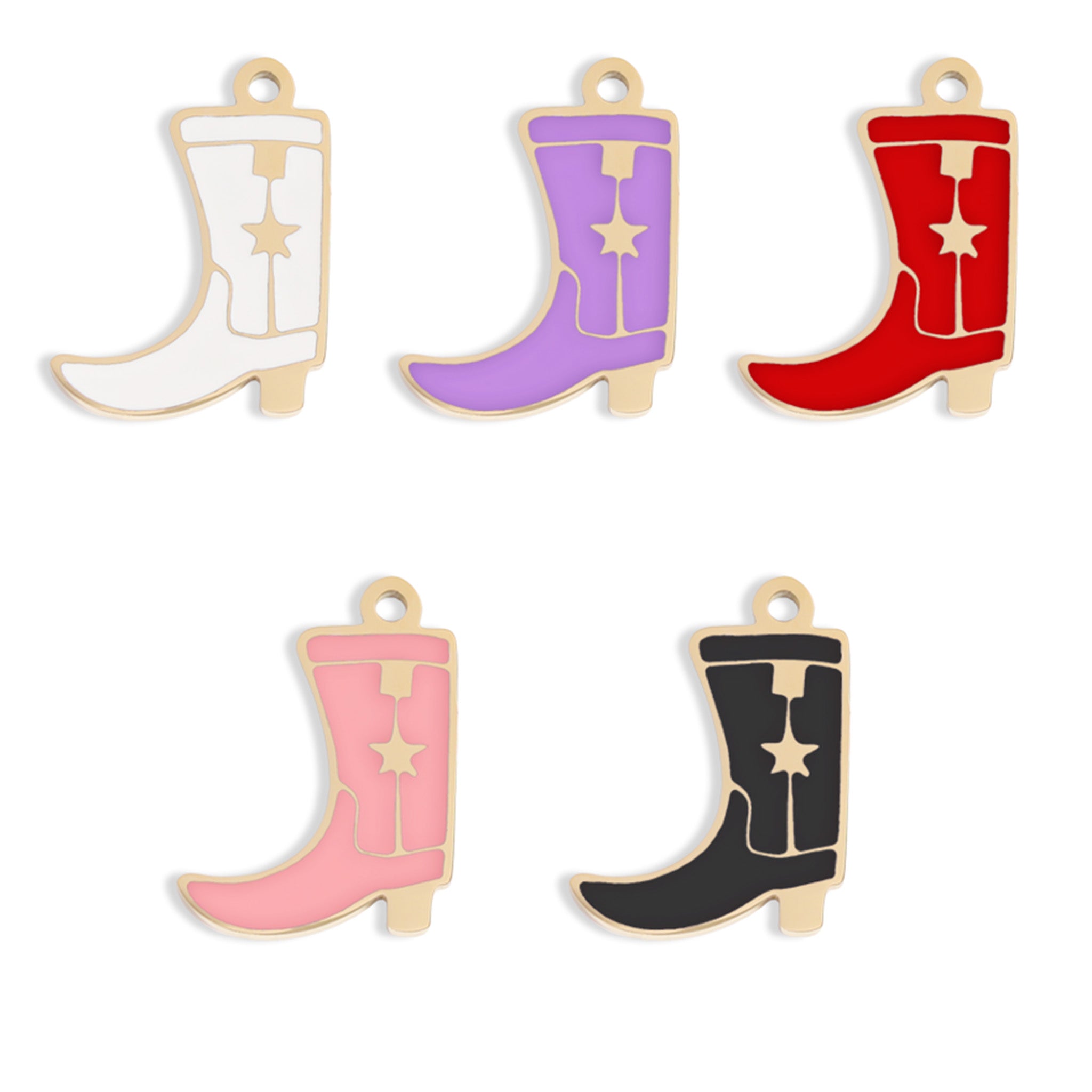 18K Gold PVD Stainless Steel Epoxy Cowboy Boot Charm