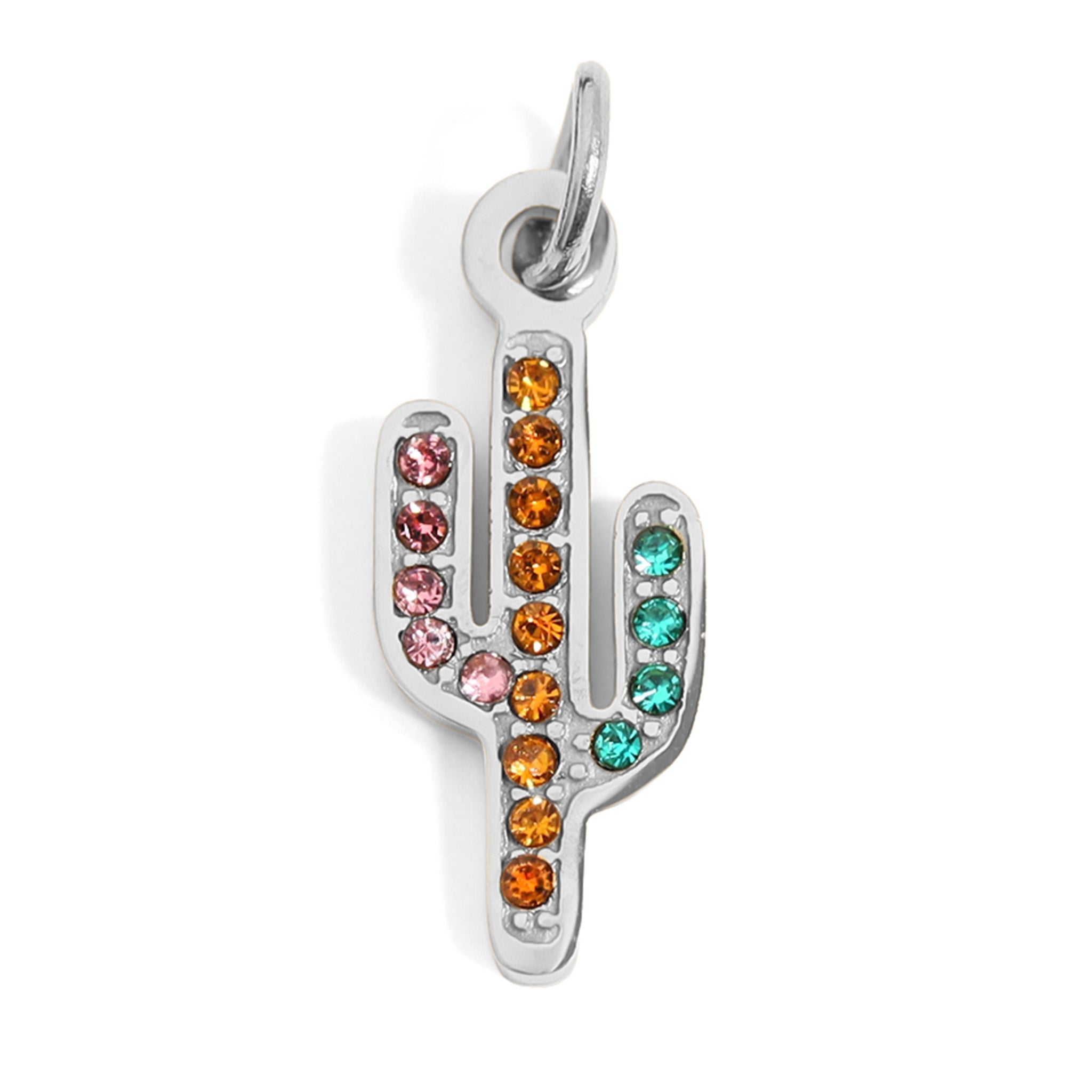 18K Gold PVD Stainless Steel Cactus with CZ Stone Charm