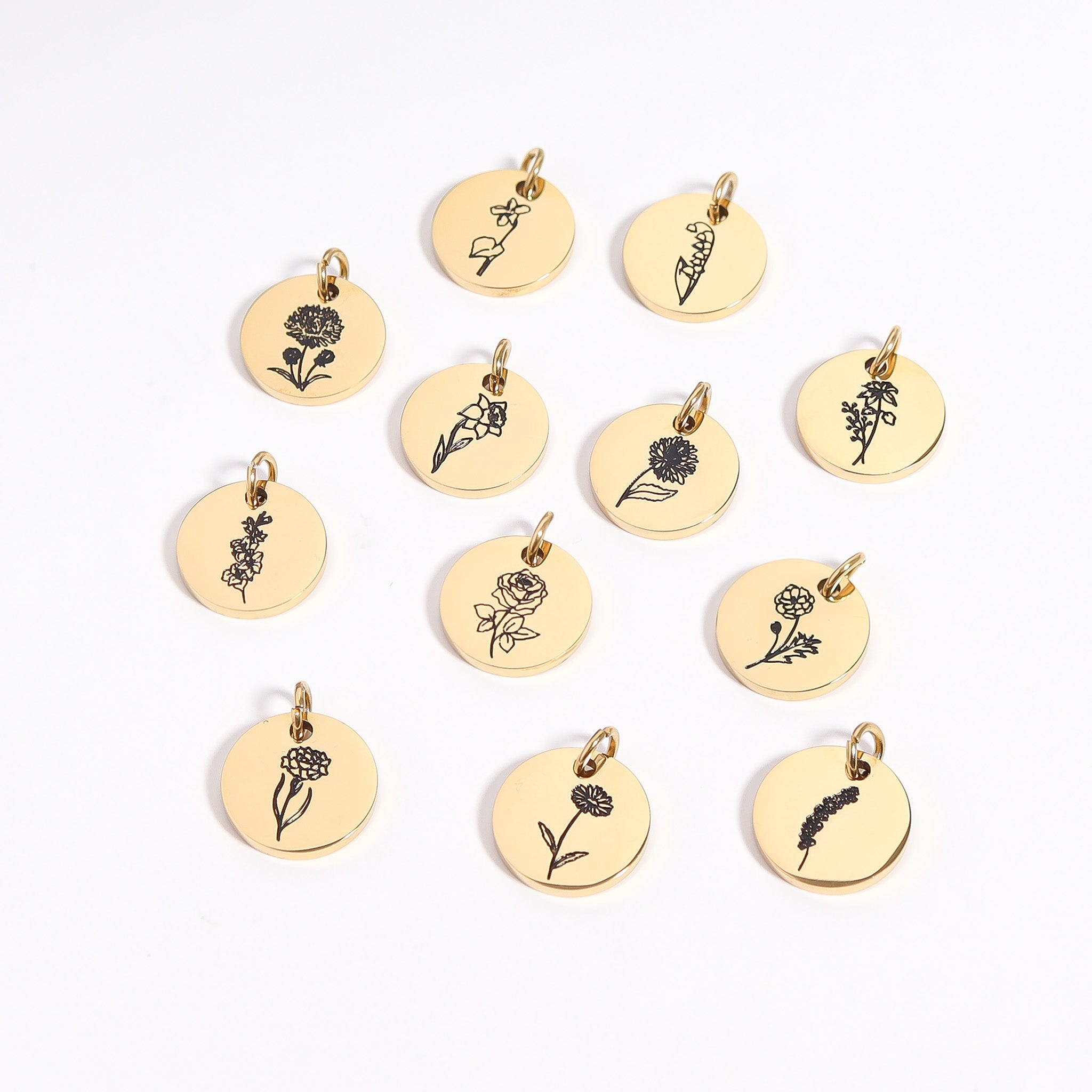 18K Gold PVD Stainless Steel Black Filled Birth Flower Pendant