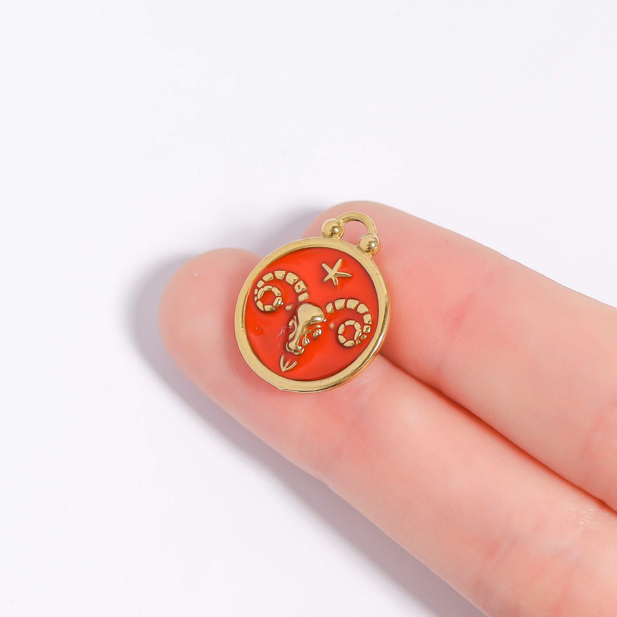 18K Gold PVD Stainless Steel Epoxy Filled Zodiac Pendants