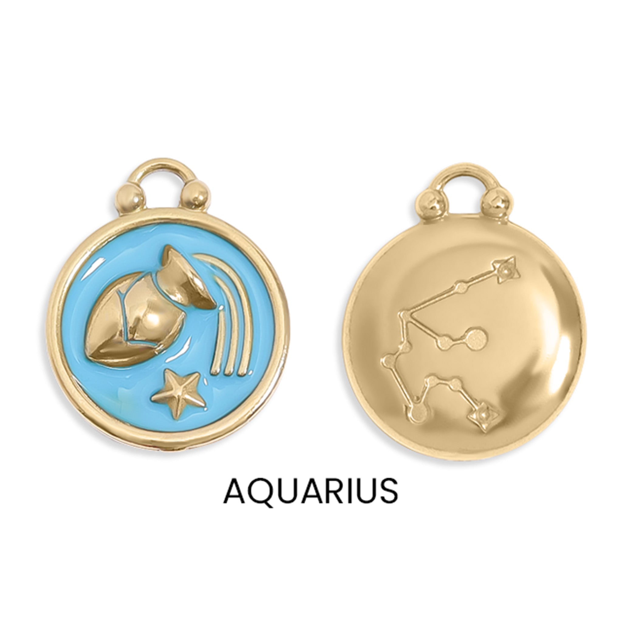 18K Gold PVD Stainless Steel Epoxy Filled Zodiac Pendants