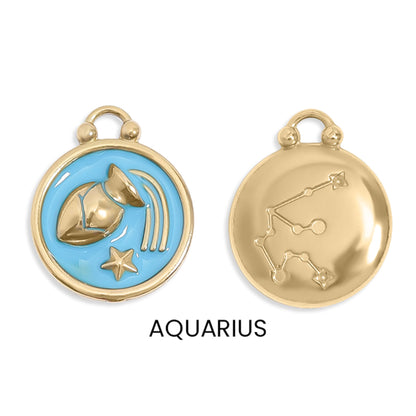 18K Gold PVD Stainless Steel Epoxy Filled Zodiac Pendants