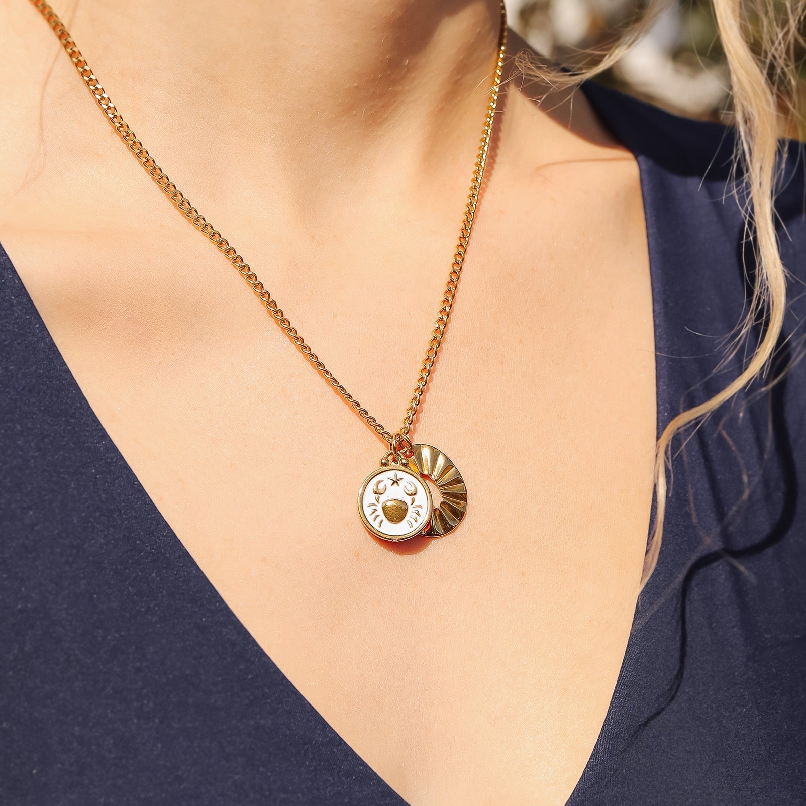 18K Gold PVD Stainless Steel Crimped Oval Charm