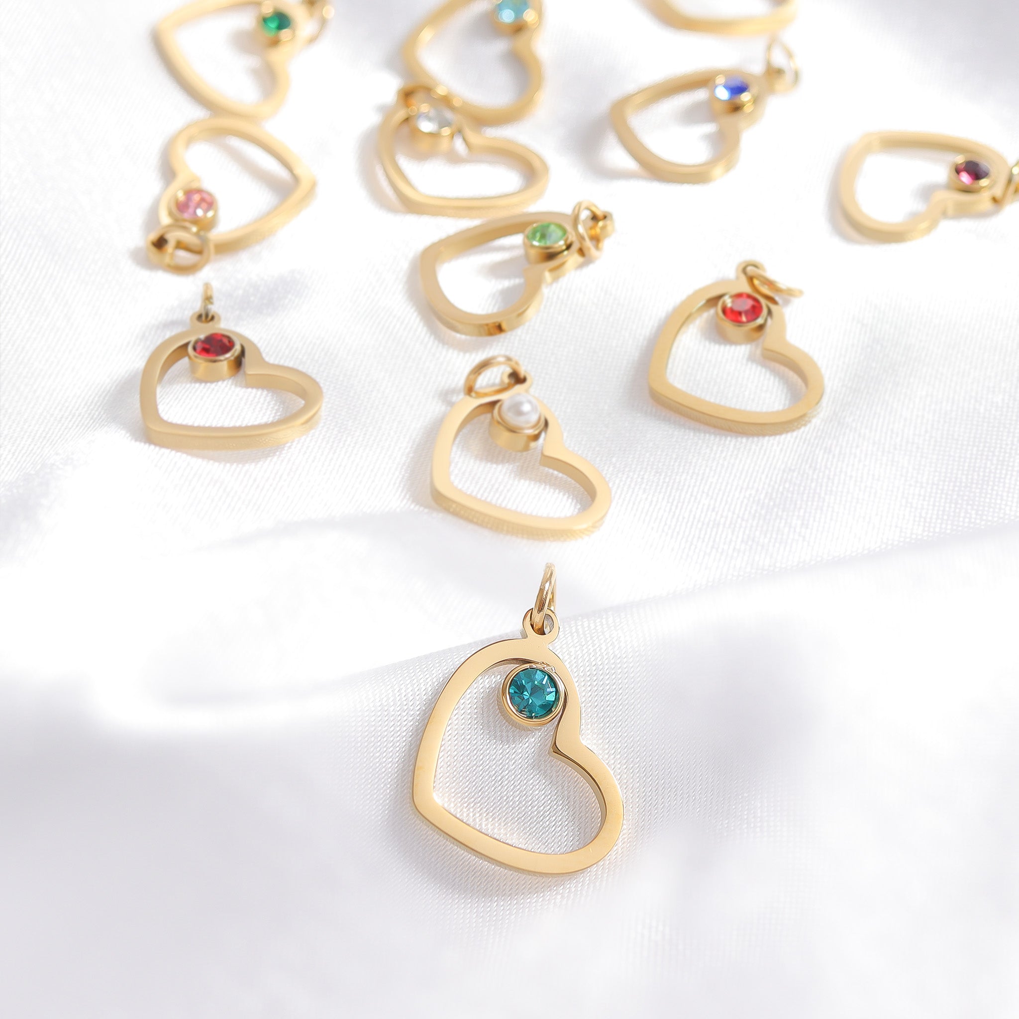 18K Gold PVD Stainless Steel Birthstone Heart Charm