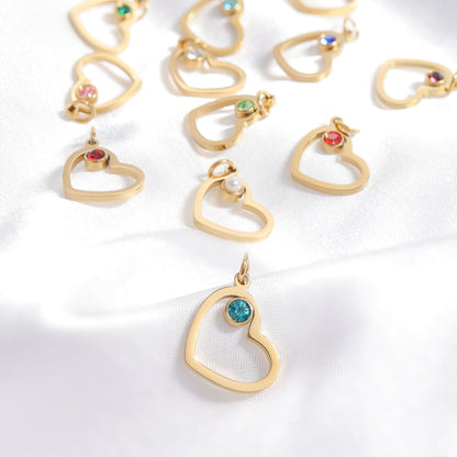 18K Gold PVD Stainless Steel Birthstone Heart Charm