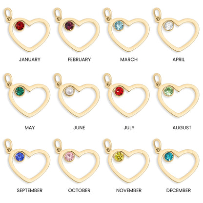 18K Gold PVD Stainless Steel Birthstone Heart Charm