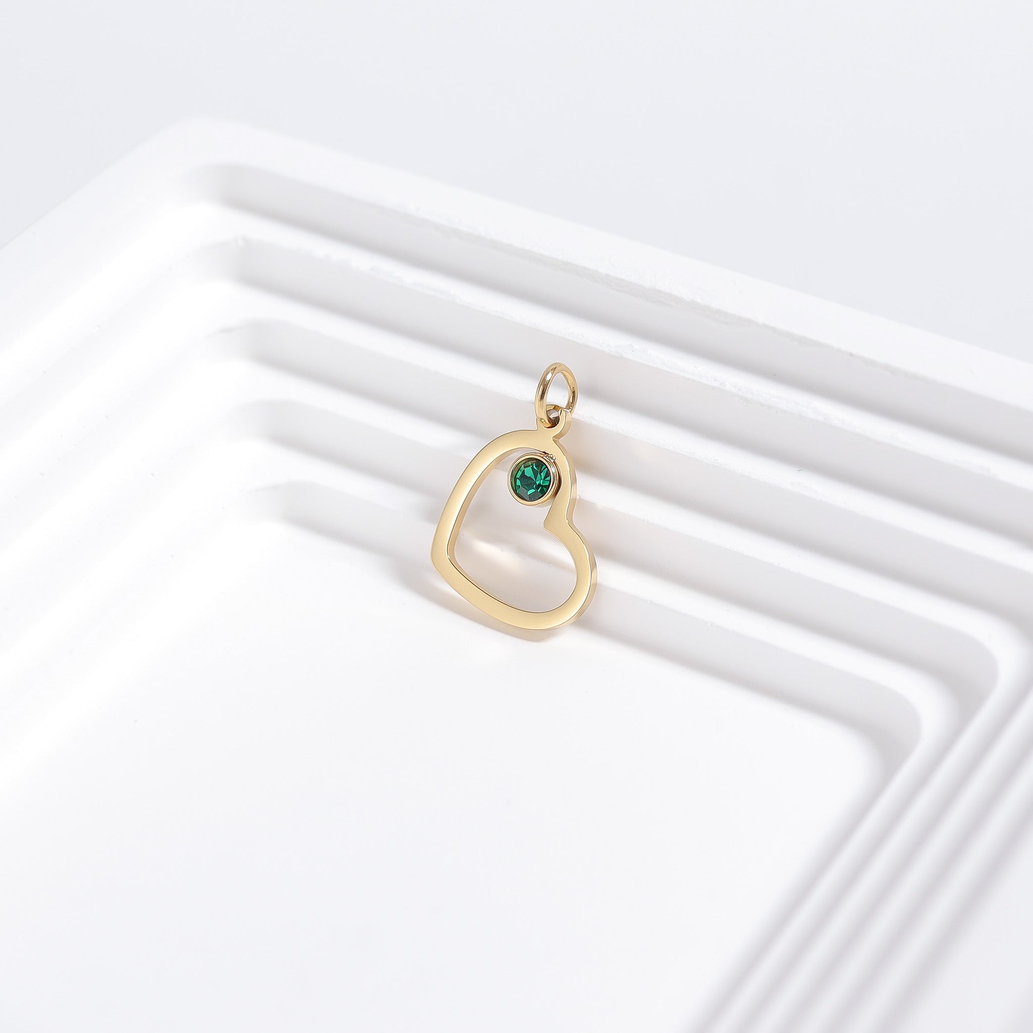 18K Gold PVD Stainless Steel Birthstone Heart Charm