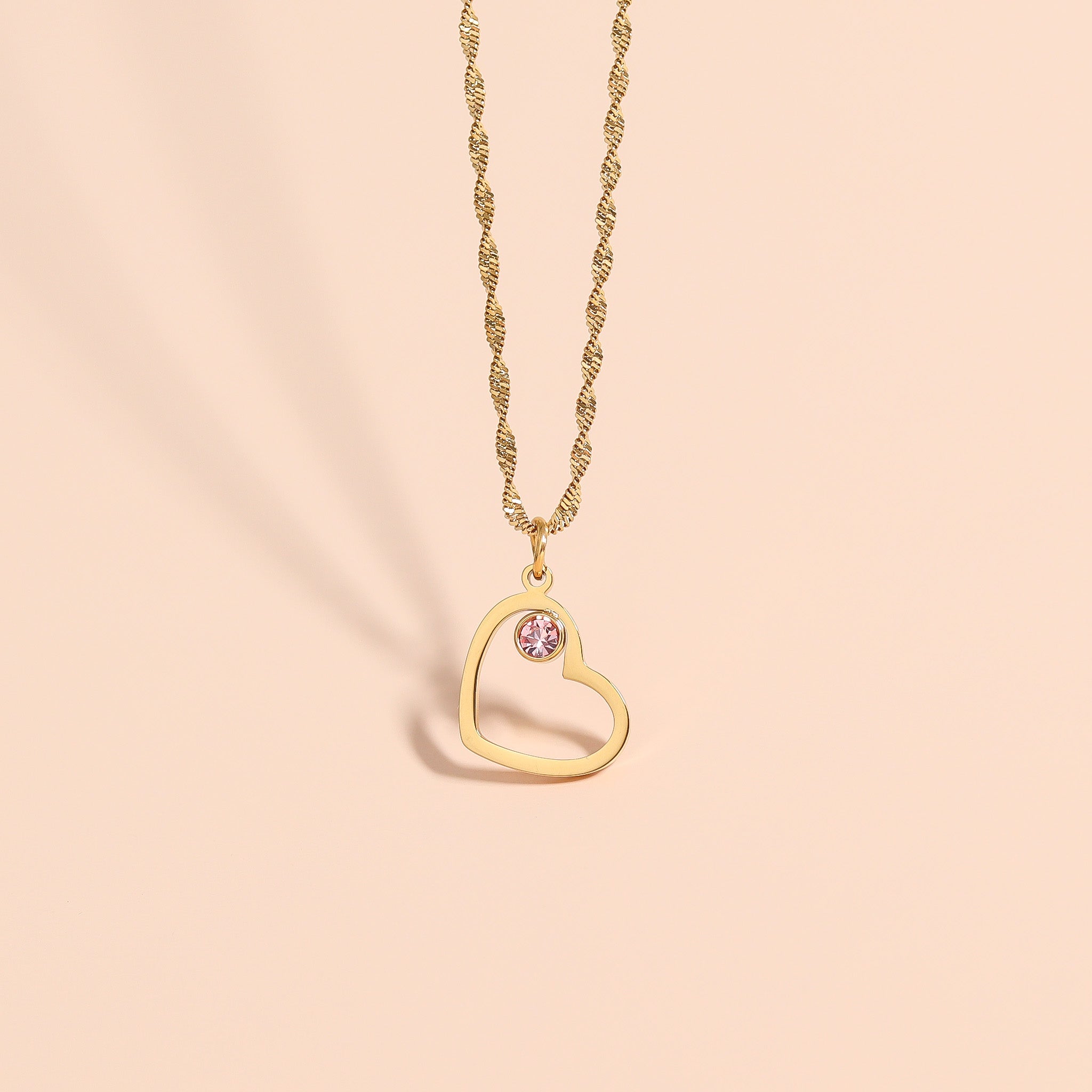 18K Gold PVD Stainless Steel Birthstone Heart Charm