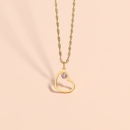 18K Gold PVD Stainless Steel Birthstone Heart Charm