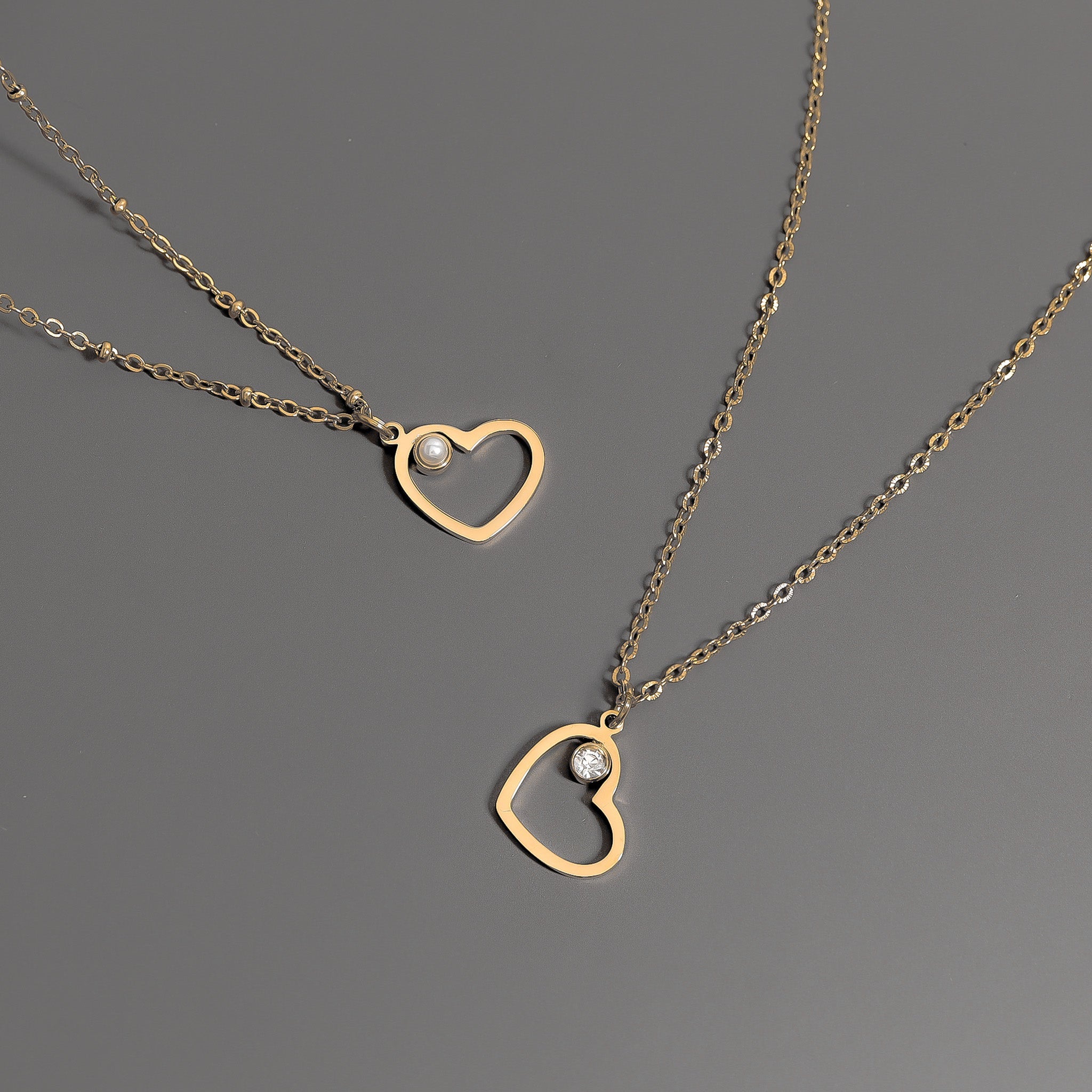 18K Gold PVD Stainless Steel Heart Charm Set