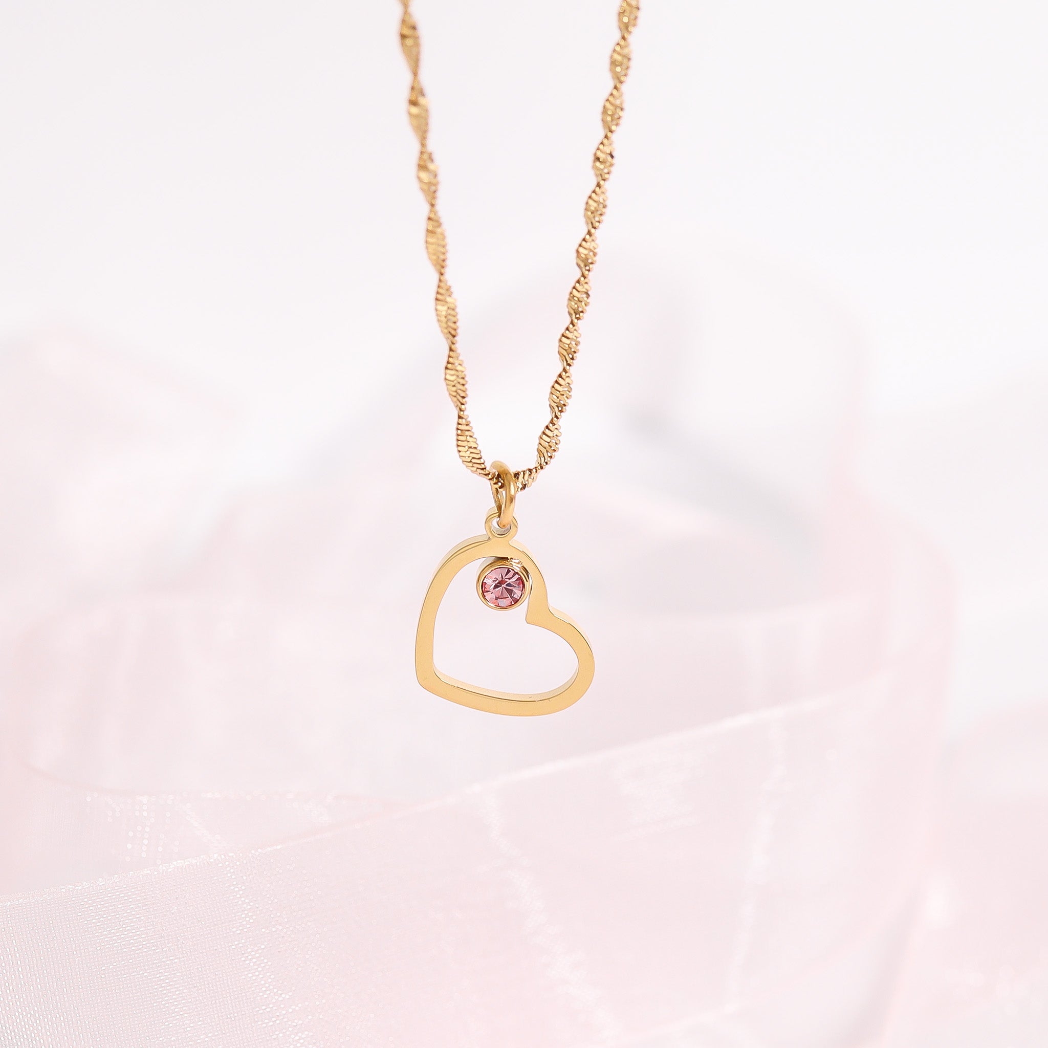 18K Gold PVD Stainless Steel Birthstone Heart Charm